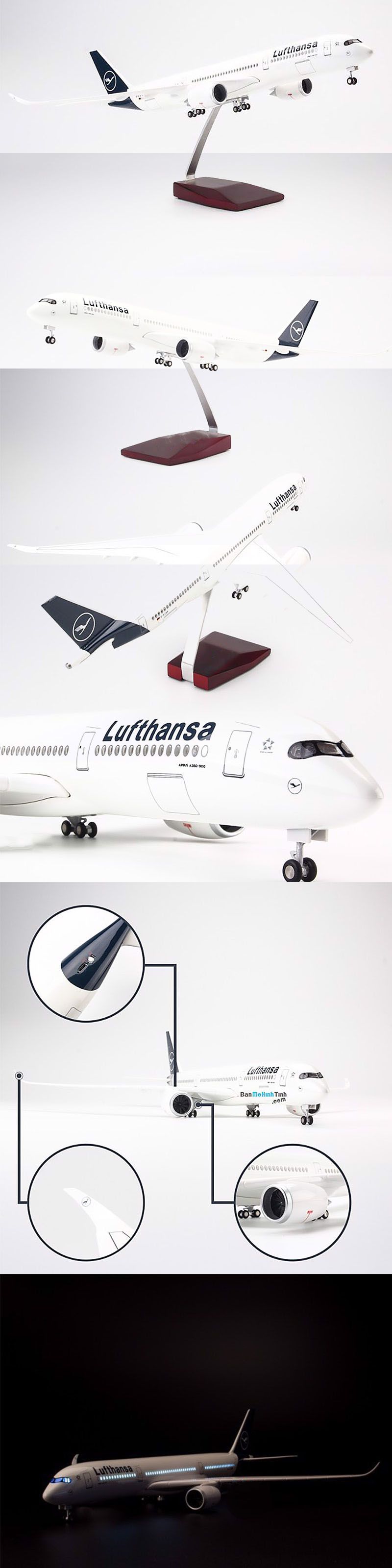 Mô hình Máy bay lắp ghép Lufthansa Có đèn led 47cm